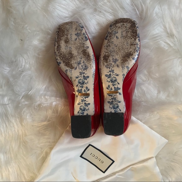 GUCCI Red Patent Vernice Block Heel GG Pumps - Picture 6 of 9
